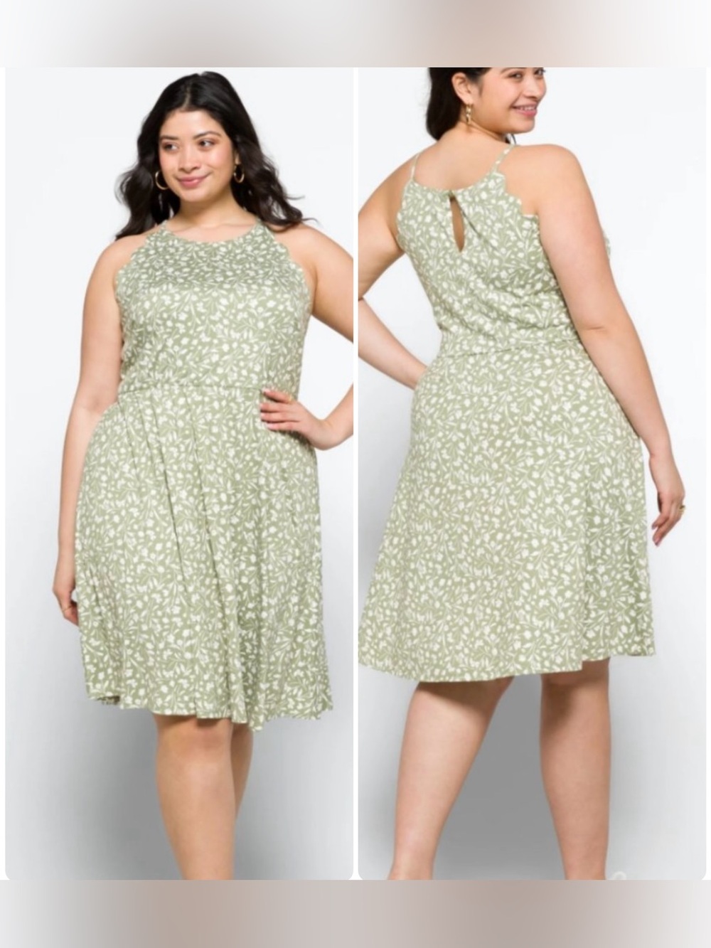 Fortune + Ivy Taliyah Green Floral Scallop Detail Dress – Size 1X